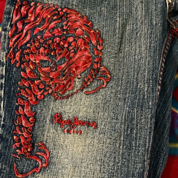 Vintage Pepe Jeans London CLAWED CREATURE Acid Washed Jeans 31/31 HIP HOP RAP - Picture 12 of 13